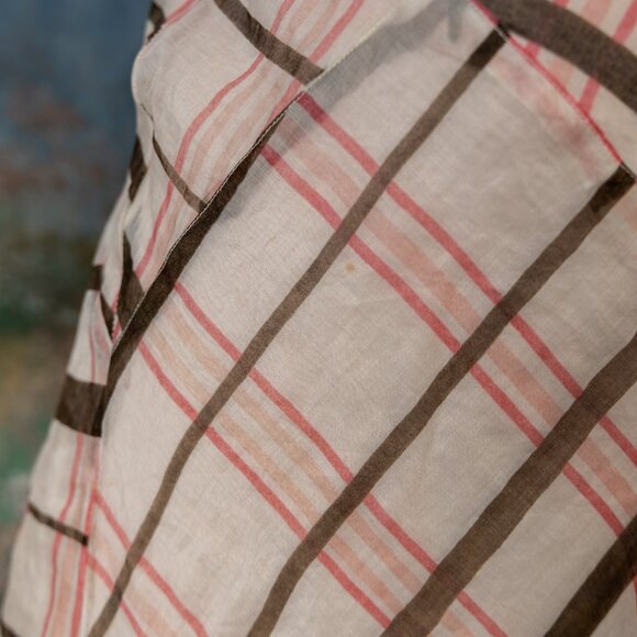 SOLD * 1930s Bias-Cut Plaid Maxi Dress w/Red Sheer Ruffle Overlay Set - Picture 9 of 17